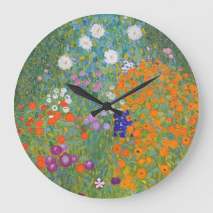 Grande Horloge Ronde Jardin de fleurs par Gustav Klimt