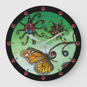 Grande Horloge Ronde JARDIN DE MELISSA Magique Papillon, Ladybug, Vert