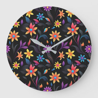 Grande Horloge Ronde Jardin de minuit : Imaginaire floral vibrant