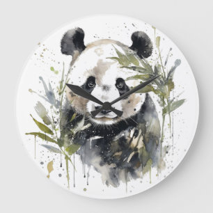 Grande Horloge Ronde Jardin de pandas à l'aquarelle