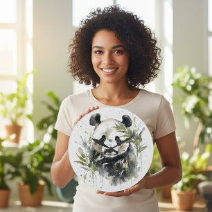 Grande Horloge Ronde Jardin de pandas à l'aquarelle