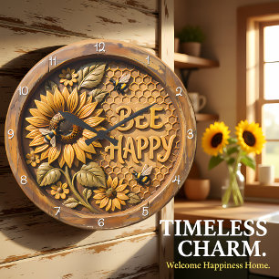 Grande Horloge Ronde Jardin de tournesols Bee Happy