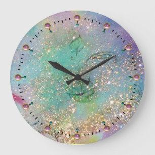 Grande Horloge Ronde JARDIN DES OMBRES PERDUES, bleu aqua turquoise