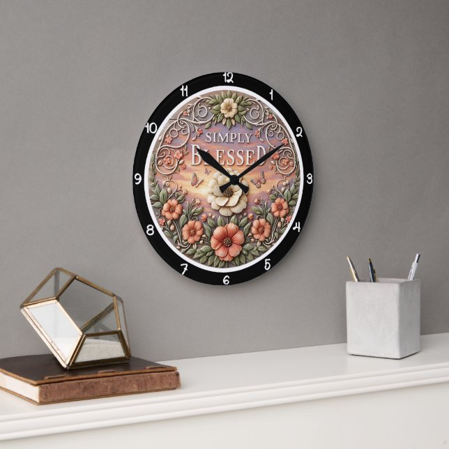 Grande Horloge Ronde Jardin du coucher de soleil simplement béni (Bureau)