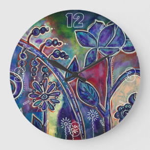 Grande Horloge Ronde Jardin Fleur de Lotus fantasmagorique Art original