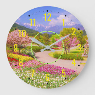 Grande Horloge Ronde Jardin fleuri et Plante - extérieur moderne