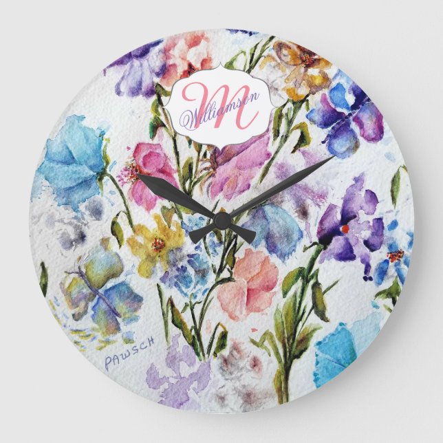 GRANDE HORLOGE RONDE JARDIN FLORAL BLANC (Recto)