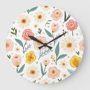 Grande Horloge Ronde Jardin Floral Pastel Graphisme Botanique