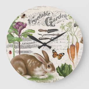 Grande Horloge Ronde Jardin français Vintage moderne Rabbit