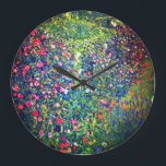 Grande Horloge Ronde Jardin italien Gustav Klimt<br><div class="desc">Horloge représentant la peinture à l’huile de Gustav Klimt,  Paysage du jardin italien (1913). Un beau jardin de fleurs colorées : rouge,  blanc,  rose,  violet. Un grand cadeau pour les amateurs d'art Art Nouveau et autrichien.</div>