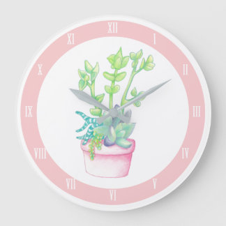 Grande Horloge Ronde Jardin Posé Succulents & Rose