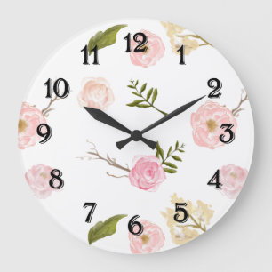 Grande Horloge Ronde Jardin rose romantique Aquarelle Florale