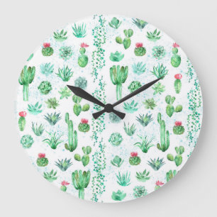 Grande Horloge Ronde Jardin Succulent : Aquarelle Arrière - plan sans c