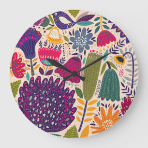 Grande Horloge Ronde Jardin tropical : collection motif de printemps.