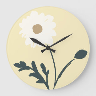 Grande Horloge Ronde Jaune Beurre-Crème Moderne Fleur de Daisy Simple F