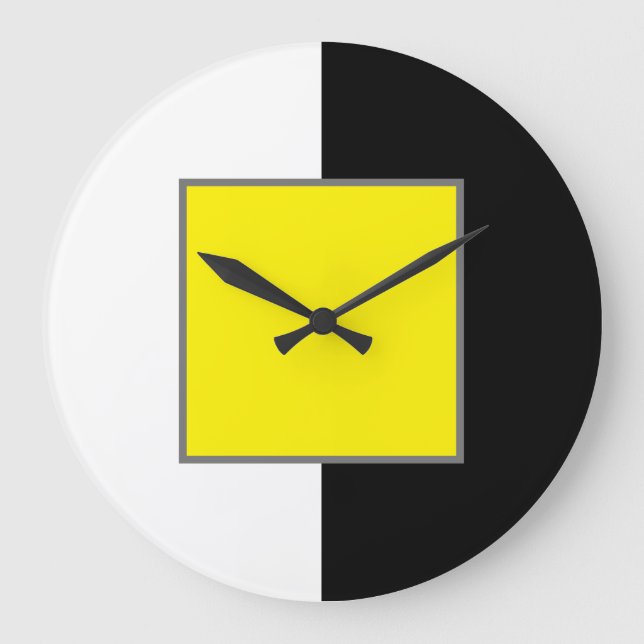 Grande Horloge Ronde Jaune, Blanc Et Noir Minimal Moderne (Recto)