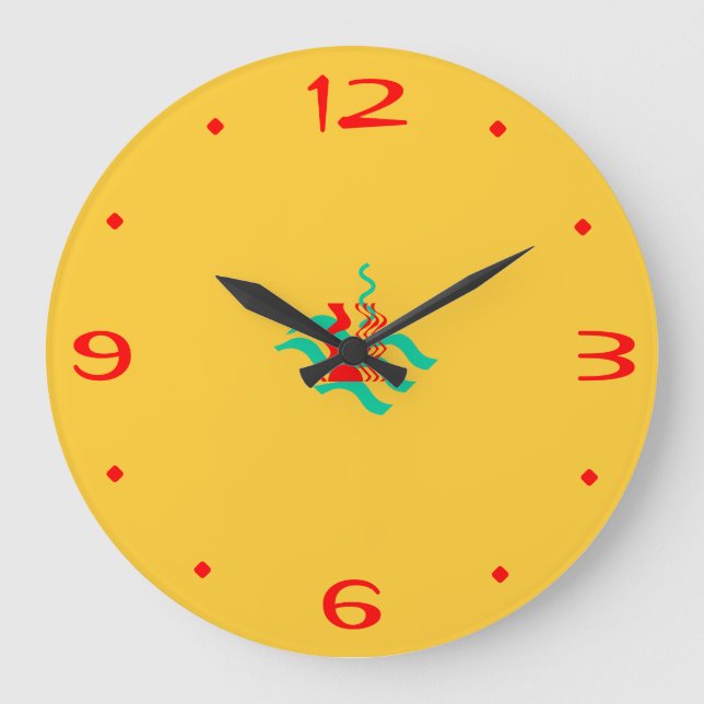 Grande Horloge Ronde Jaune clair et rouge >Horloges de cuisine (Recto)