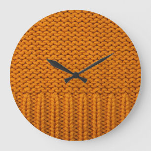 Grande Horloge Ronde Jaune clair : texture tricotée artisanale.