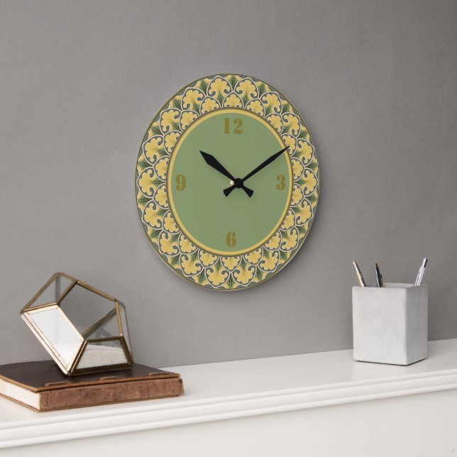 Grande Horloge Ronde Jaune classique et vert (Bureau)