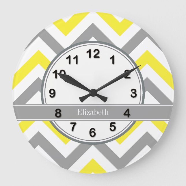 Grande Horloge Ronde Jaune gris gris blanc LG Chevron gris Nom Monogram (Recto)
