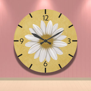 Grande Horloge Ronde Jaune Jaune Moderne Daisy Dessiné À La Main