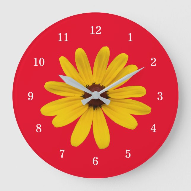 Grande Horloge Ronde  Jaune marguerite mignonne Floral Enfants Décor ro (Front)