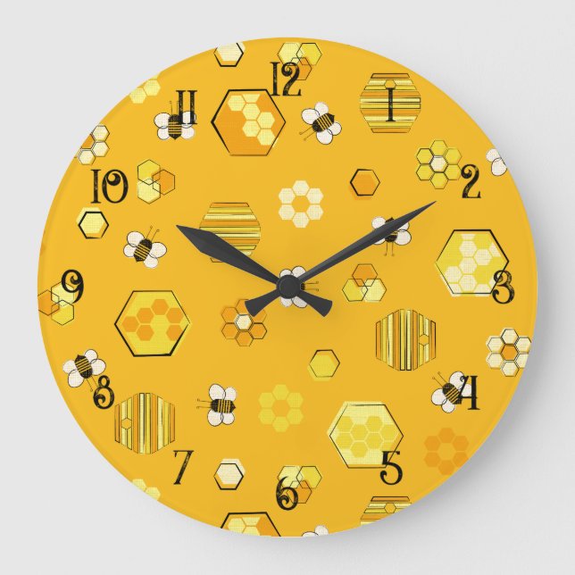 Grande Horloge Ronde Jaune miel rétro Motif abeille (Recto)