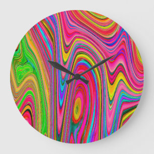 Grande Horloge Ronde Jaune, Rouge et Bleu Abstrait Groovy Art Tripant