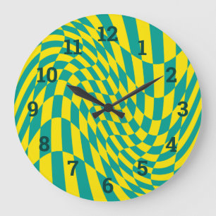 Grande Horloge Ronde Jaune + Turquoise déformée illusion du tableau d