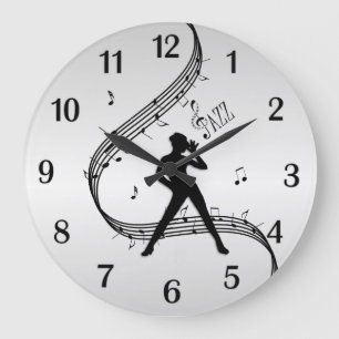 Grande Horloge Ronde Jazz Dance Silver Black Numéros