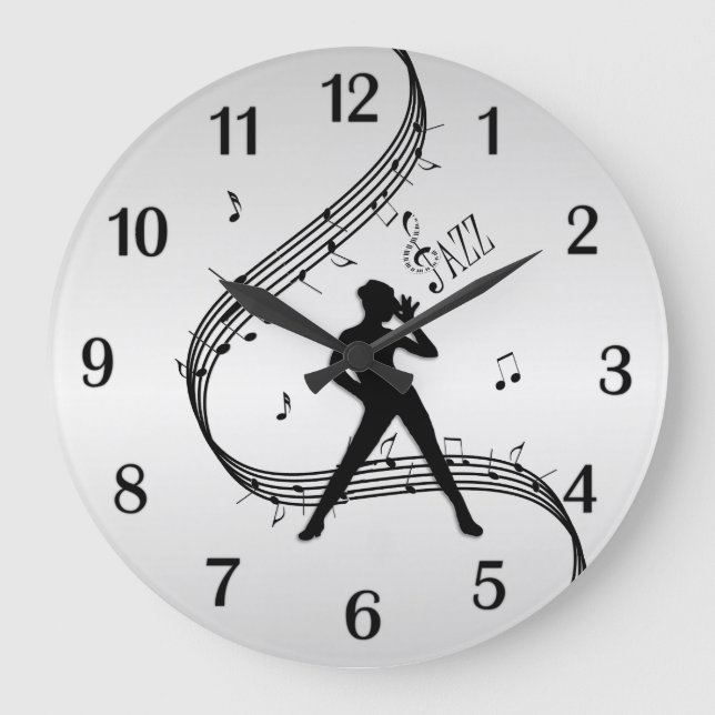 Grande Horloge Ronde Jazz Dance Silver Black Numéros (Recto)
