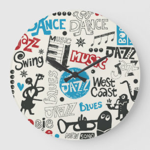 Grande Horloge Ronde Jazz Doodle : Mélange de Musique Eclectique