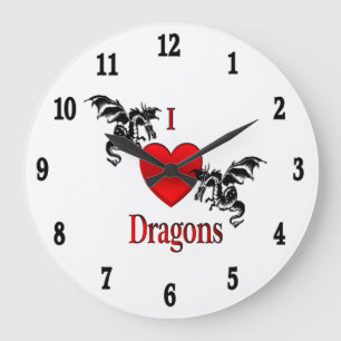 Grande Horloge Ronde J'Coeur Dragons Chiffres Noirs