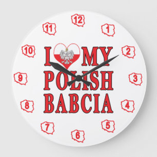 Grande Horloge Ronde J'Coeur Mon Polonais Babcia