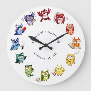 Grande Horloge Ronde Je ne suis pas une personne matinale - hibou arc-e