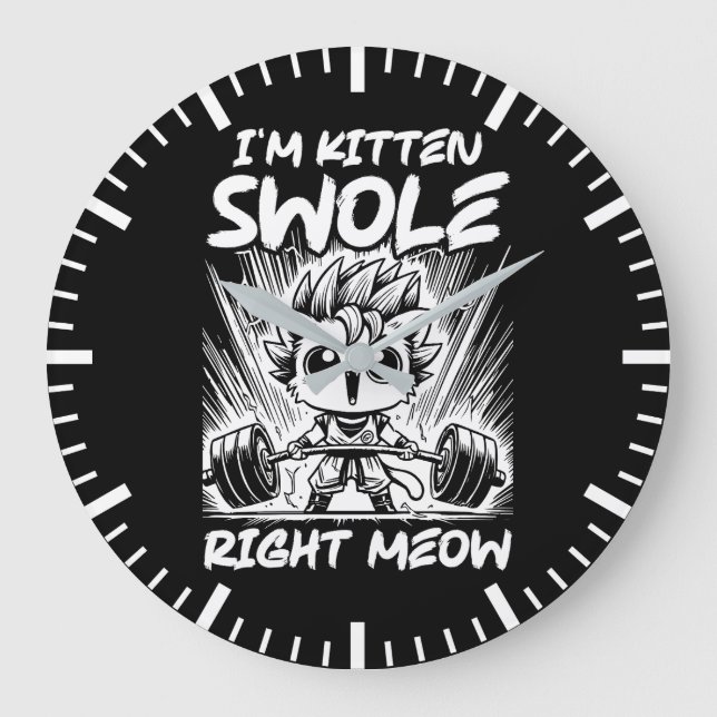Grande Horloge Ronde Je suis Kitten Swole Right Meow, Anime Gym Cat ent (Recto)