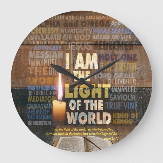 Grande Horloge Ronde Je suis la Lumière du Monde - Jean 8:12 (Recto)