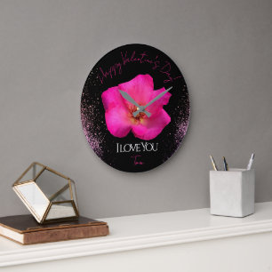 Grande Horloge Ronde Je t'aime - Rose - Saint-Valentin Personnalisé Ten