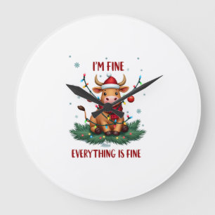 Grande Horloge Ronde Je vais bien Tout va bien Noël Highland Cow
