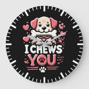 Grande Horloge Ronde Je vous mâche - Chien Pun Saint Valentin