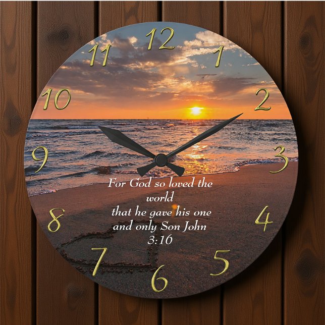 Grande Horloge Ronde Jean 3:16 L'océan de foi chrétienne avec un couche (Créateur téléchargé)