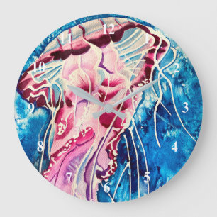 Grande Horloge Ronde Jellyfish watercolor ocean art