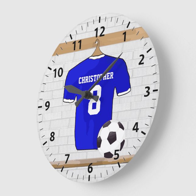Grande Horloge Ronde Jersey de football bleu blanc personnalisé (Angle)