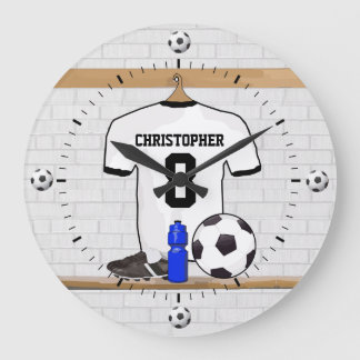 Grande Horloge Ronde Jersey de football noir blanc personnalisé