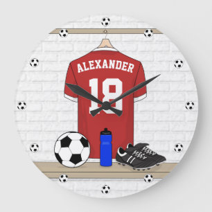 Grande Horloge Ronde Jersey de football rouge et blanc personnalisé