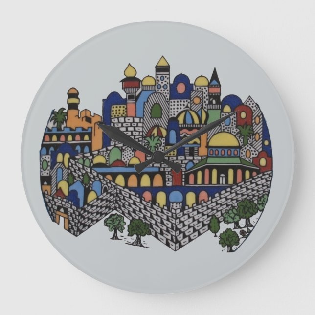 Grande Horloge Ronde Jérusalem colorée (Recto)