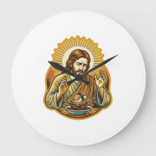 Grande Horloge Ronde Jésus a laissé tomber des sushis dans une éclabous