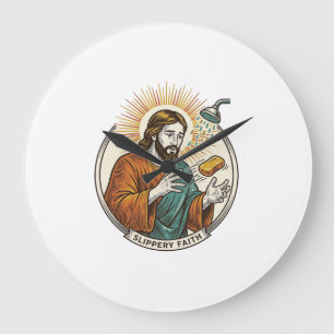 Grande Horloge Ronde Jésus a laissé tomber du savon glissant dans la ba