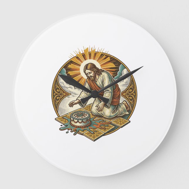 Grande Horloge Ronde Jésus a laissé tomber le gâteau d'anniversaire fac (Recto)