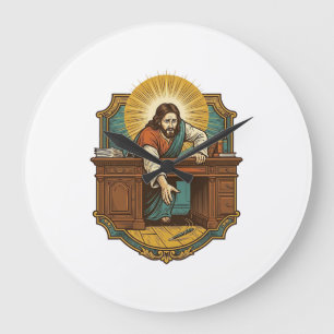 Grande Horloge Ronde Jésus a laissé tomber son stylo derrière un lourd 